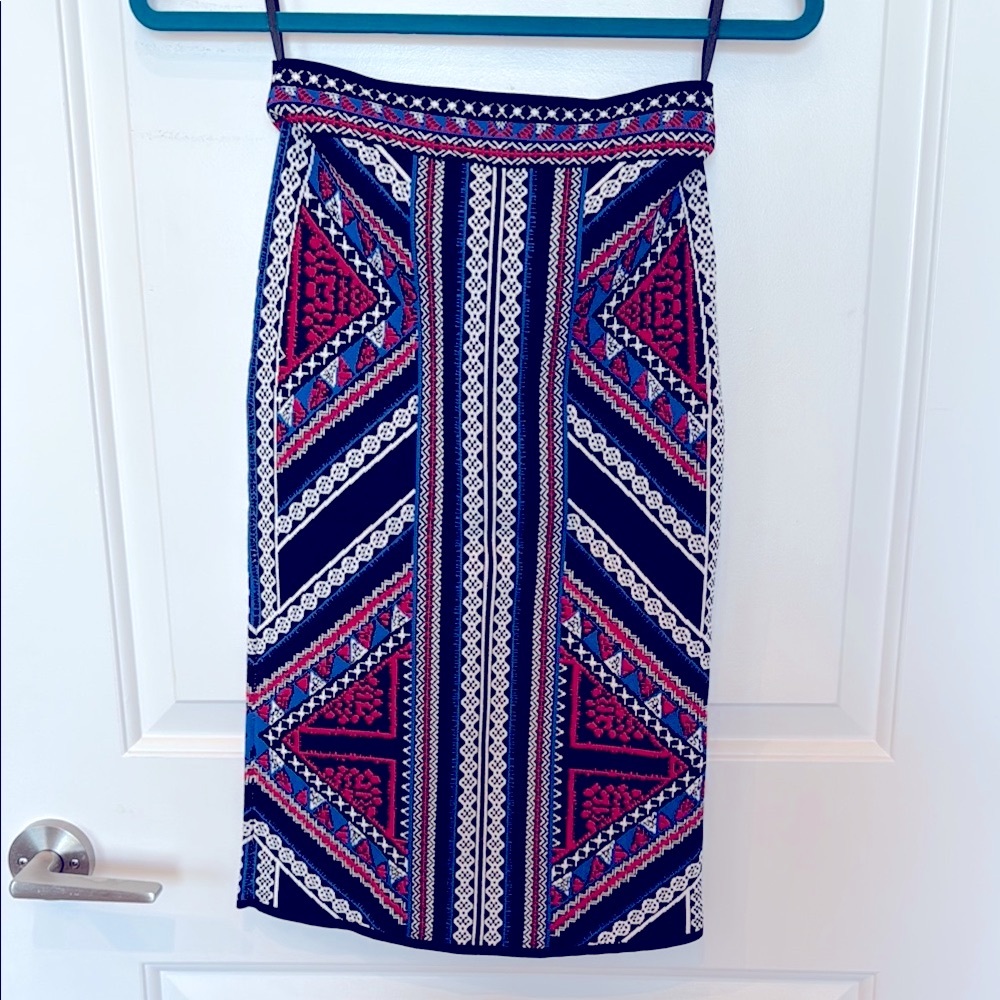 BCBGMaxAzria Navy, Pink & White Patterned Pencil Skirt